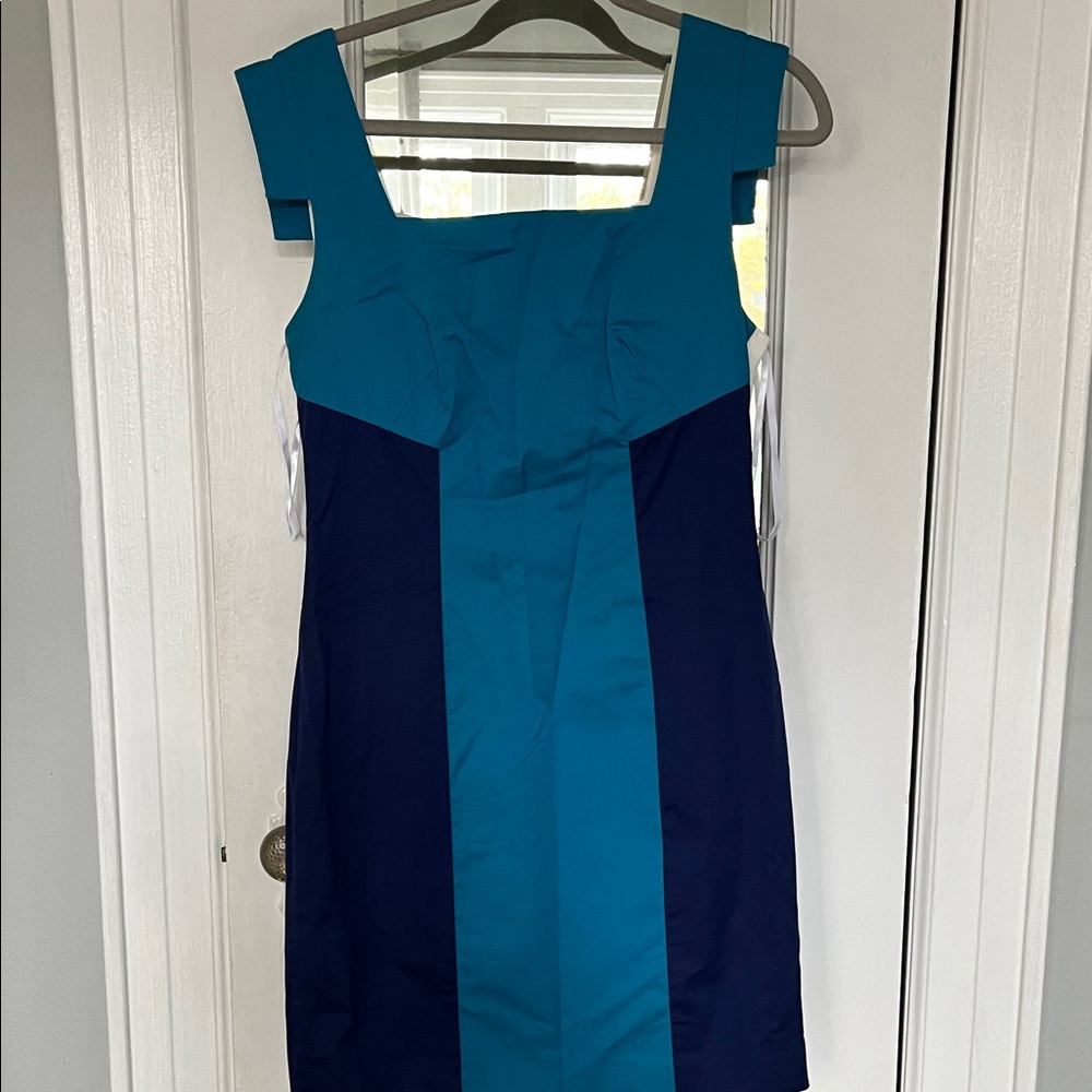 bebe Teal, White and Navy Mini Dress